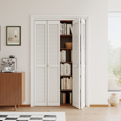JUJUBON Louvre Bi-Fold Doors for Opening, Solid MDF Panel Closet Door Hardware Kit Included, Interior Folding Door Pre-Drilled Holes Easy Assembly