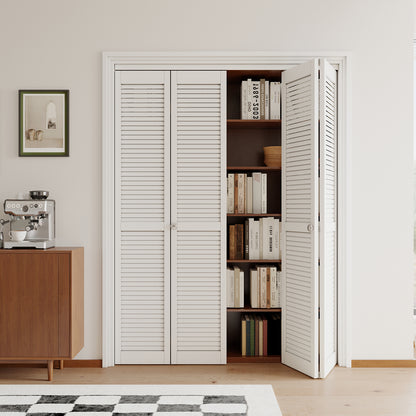 JUJUBON Louvre Bi-Fold Doors for Opening, Solid MDF Panel Closet Door Hardware Kit Included, Interior Folding Door Pre-Drilled Holes Easy Assembly