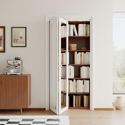 JUJUBON Bi-Fold Doors, One Side Mirrored Closet Door with Hardware Kit, Solid MDF Interior Folding Door Easy Install-White