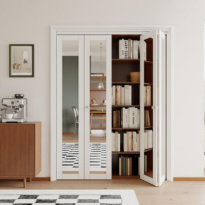 JUJUBON Bi-Fold Doors, One Side Mirrored Closet Door with Hardware Kit, Solid MDF Interior Folding Door Easy Install-White
