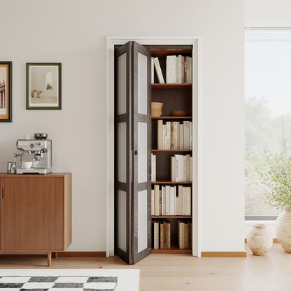 JUJUBON Bi-Fold Doors, 3-Lite Tempered Frosted Glass Closet Door Hardware Kit Included, Interior Folding Door Pre-Drilled Easy Assembly, Ancient Wood Color