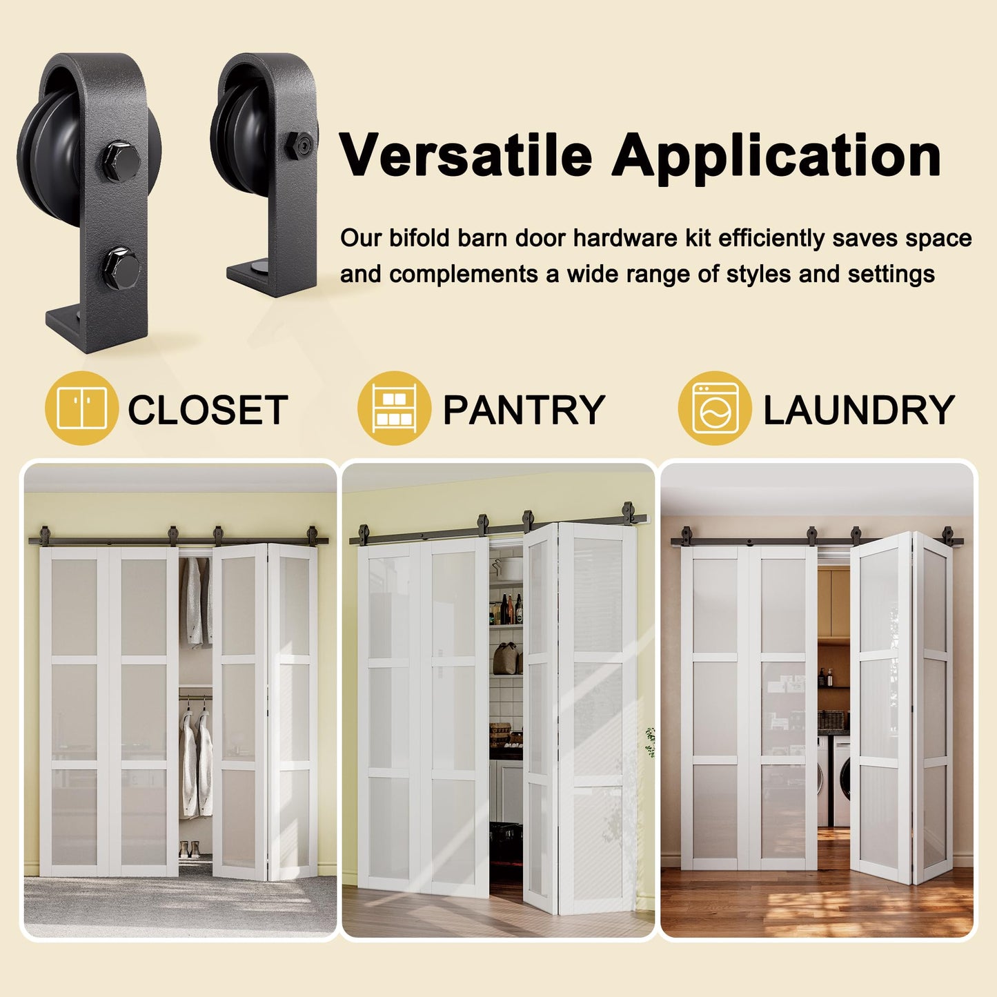 JUJUBON Bifold Barn Door Hardware Kit for Four Doors, Heavy Duty Bi Fold Barn Door Hardware Kit, Top Mount Roller, Slide Smoothly Quietly (2 Handles As Gifts, NO Door)