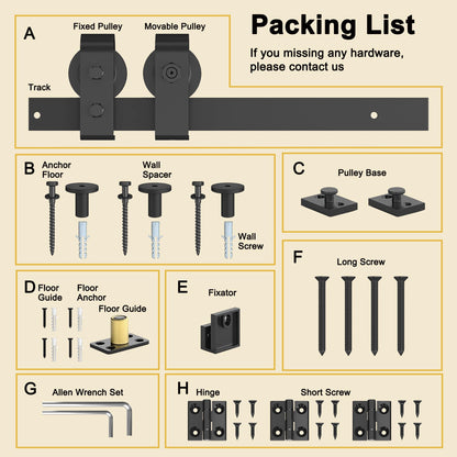 JUJUBON Bifold Barn Door Hardware Kit for Double Doors, Bi Folding Barn Door Track Kit, Top Mount Roller, Heavy Duty, Slide Smoothly Quietly(1 Handle As A Gift, NO Door)