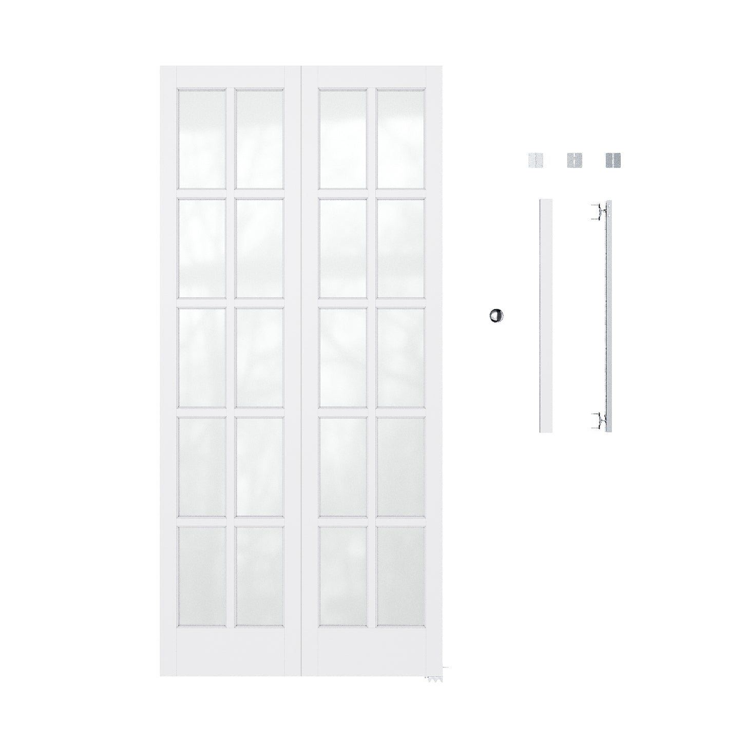 JUJUBON Bifold Doors, 10-Lite Tempered Frosted Glass Closet Doors with Sliding Hardware Kit, Preassembled Interior Bi Fold Doors for Pantry, Solid Build Quality & Easy Install, White