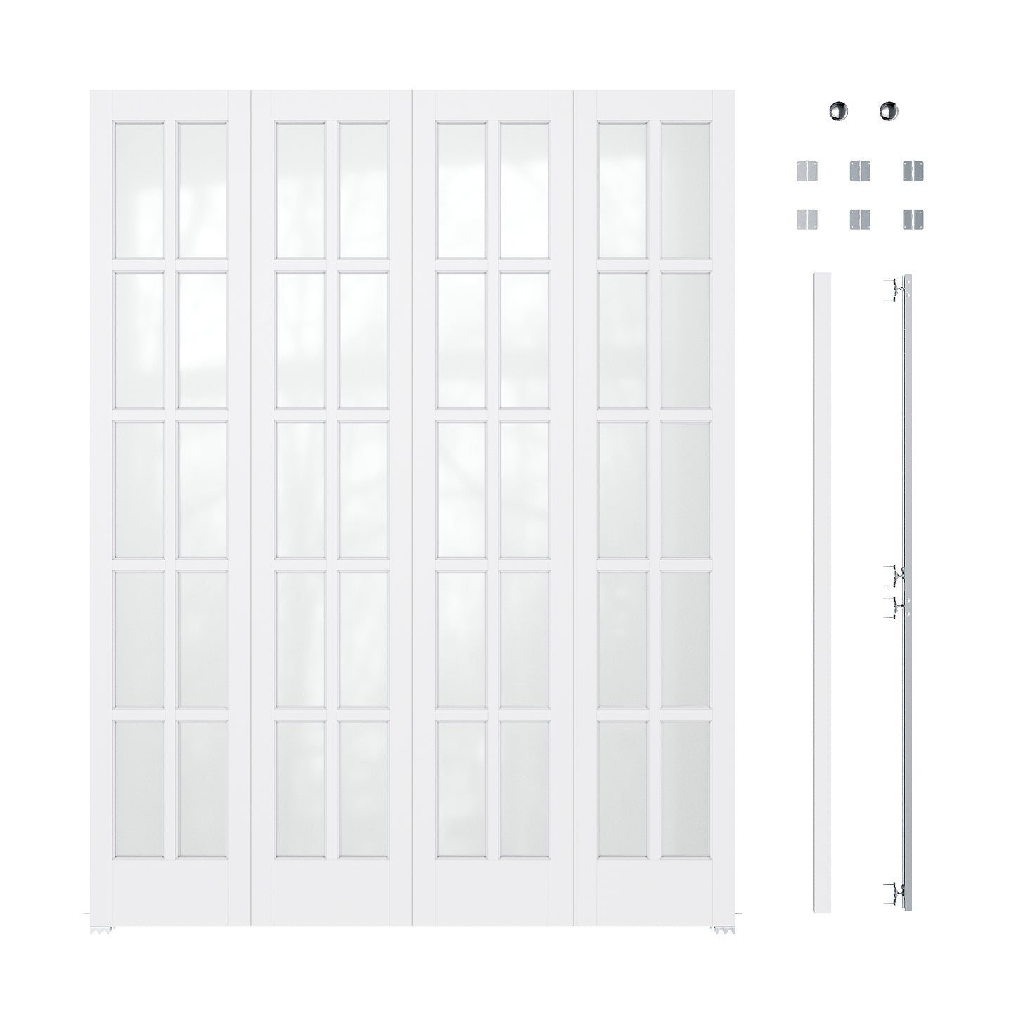 JUJUBON Bifold Doors, 10-Lite Tempered Frosted Glass Closet Doors with Sliding Hardware Kit, Preassembled Interior Bi Fold Doors for Pantry, Solid Build Quality & Easy Install, White