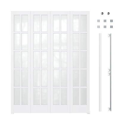 JUJUBON Bifold Doors, 10-Lite Tempered Frosted Glass Closet Doors with Sliding Hardware Kit, Preassembled Interior Bi Fold Doors for Pantry, Solid Build Quality & Easy Install, White