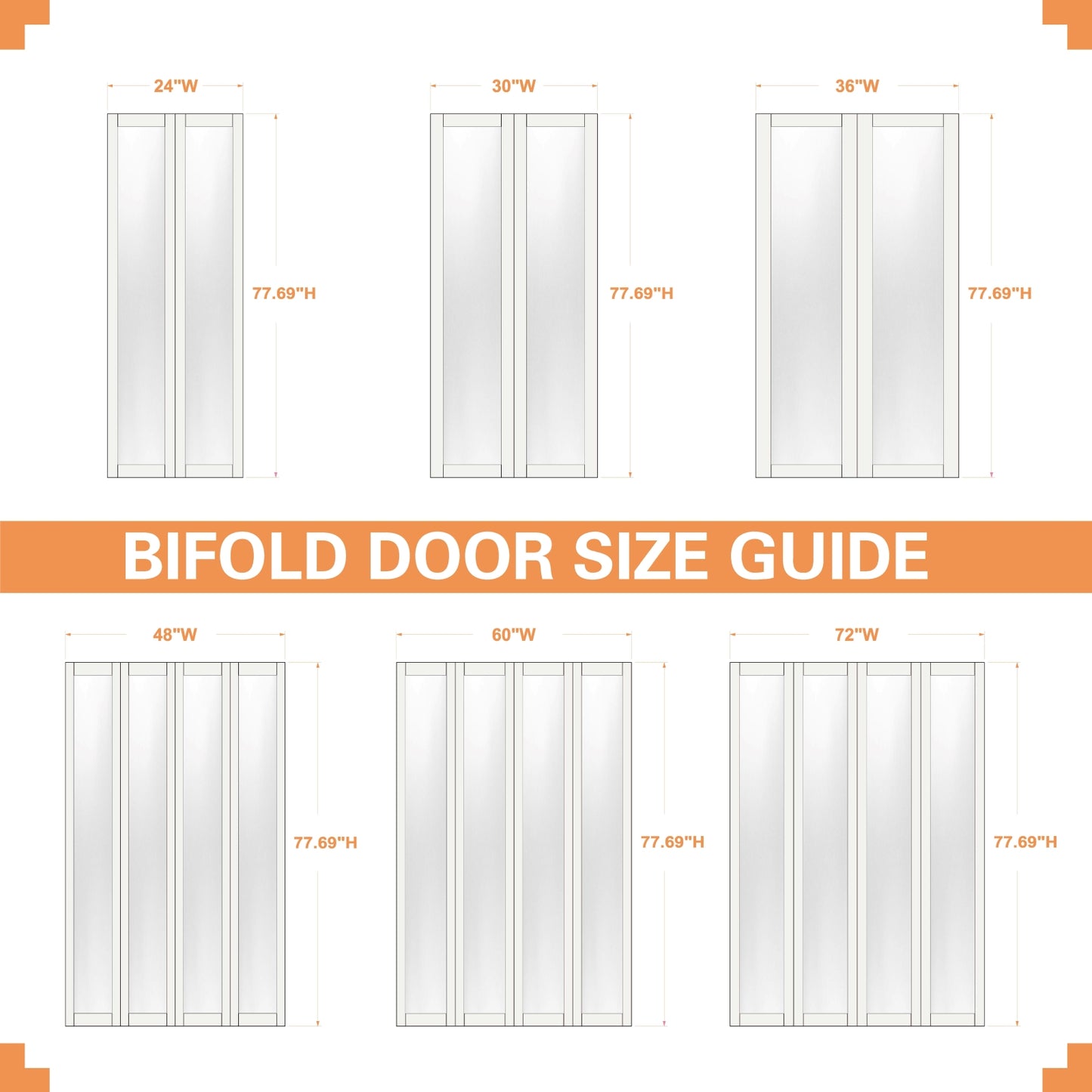 JUJUBON Bi-Fold Doors for Opening, Half Tempered Frosted Glass Closet Door with MDF Panel Hardware Kit Included, Interior Folding Door Easy Assembly