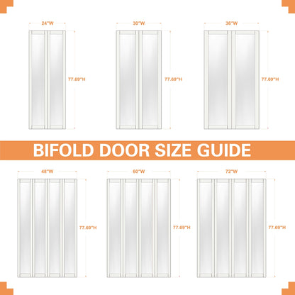 JUJUBON Bi-Fold Doors for Opening, Half Tempered Frosted Glass Closet Door with MDF Panel Hardware Kit Included, Interior Folding Door Easy Assembly