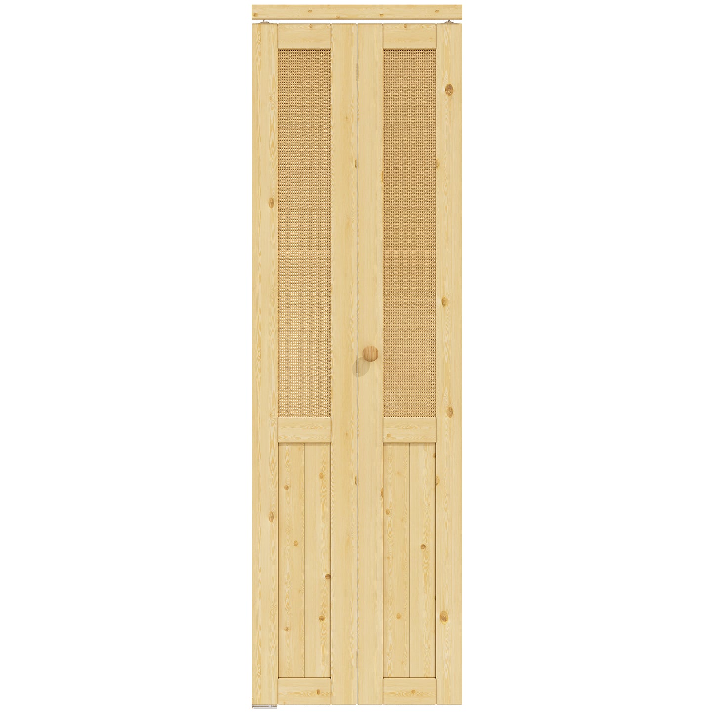 JUJUBON  Rattan Bifold Closet Door, Cane Webbing & Pine Wood Interior Door Slab, Folding Barn Door Interior with Hardware, Fascia & Knob, Unfnished Smooth Surface