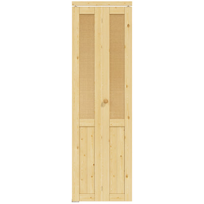 JUJUBON  Rattan Bifold Closet Door, Cane Webbing & Pine Wood Interior Door Slab, Folding Barn Door Interior with Hardware, Fascia & Knob, Unfnished Smooth Surface