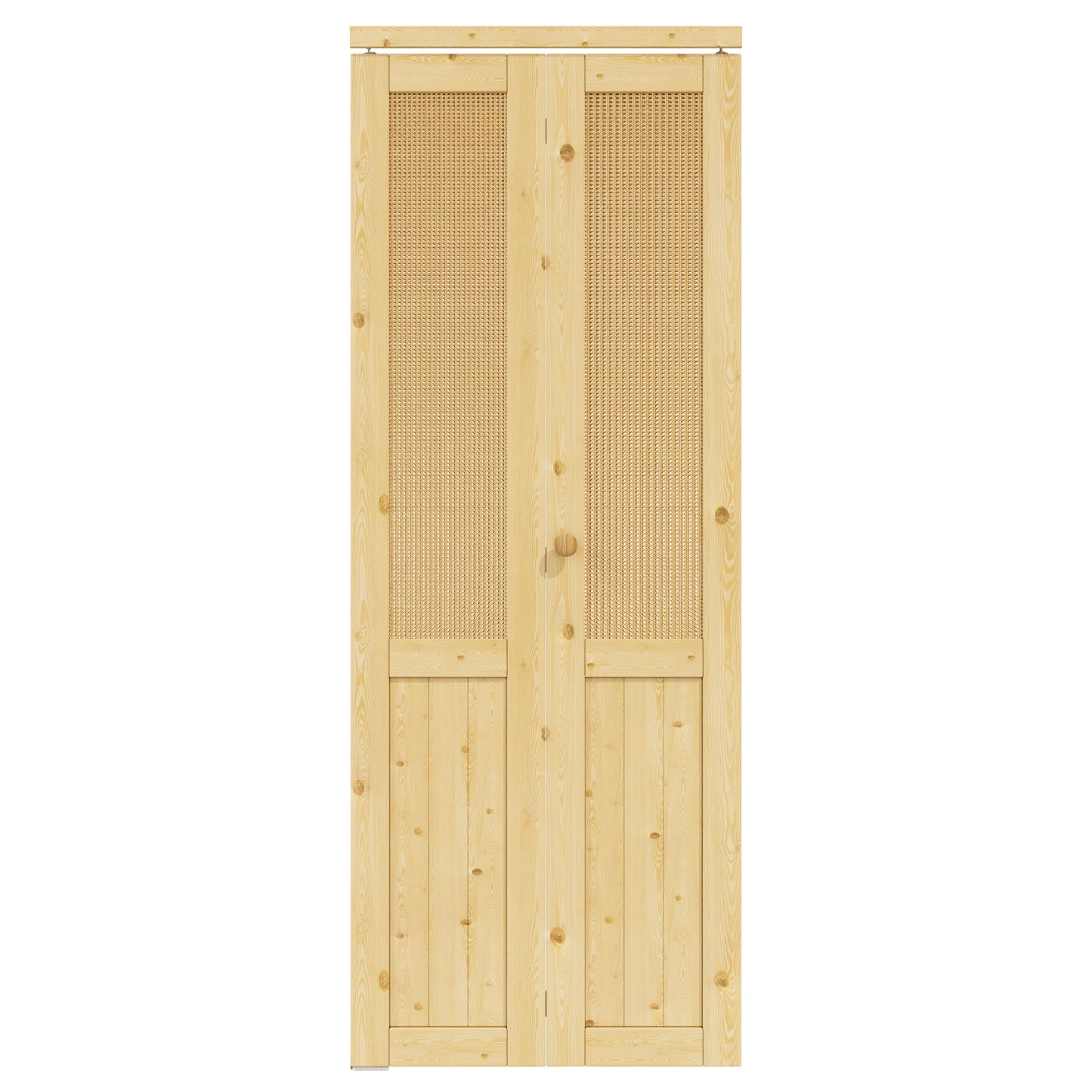JUJUBON  Rattan Bifold Closet Door, Cane Webbing & Pine Wood Interior Door Slab, Folding Barn Door Interior with Hardware, Fascia & Knob, Unfnished Smooth Surface