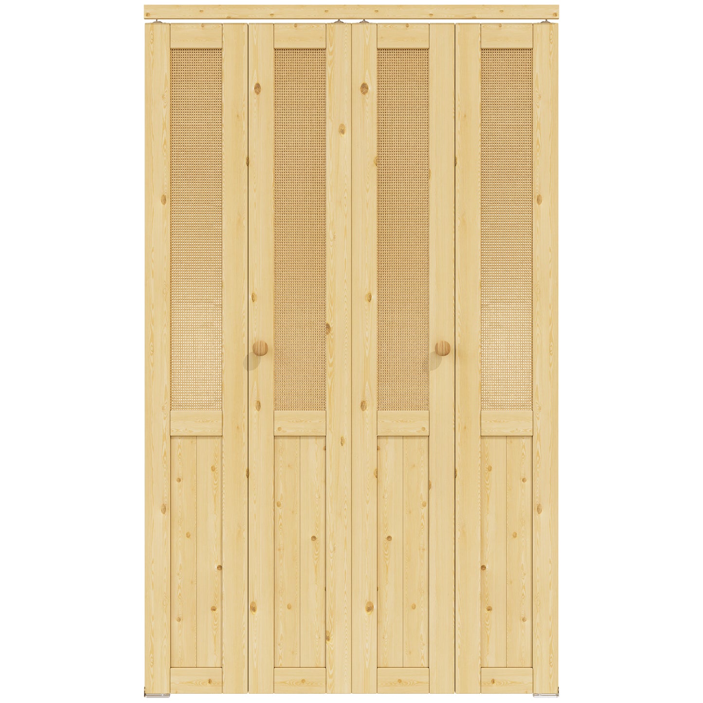JUJUBON  Rattan Bifold Closet Door, Cane Webbing & Pine Wood Interior Door Slab, Folding Barn Door Interior with Hardware, Fascia & Knob, Unfnished Smooth Surface
