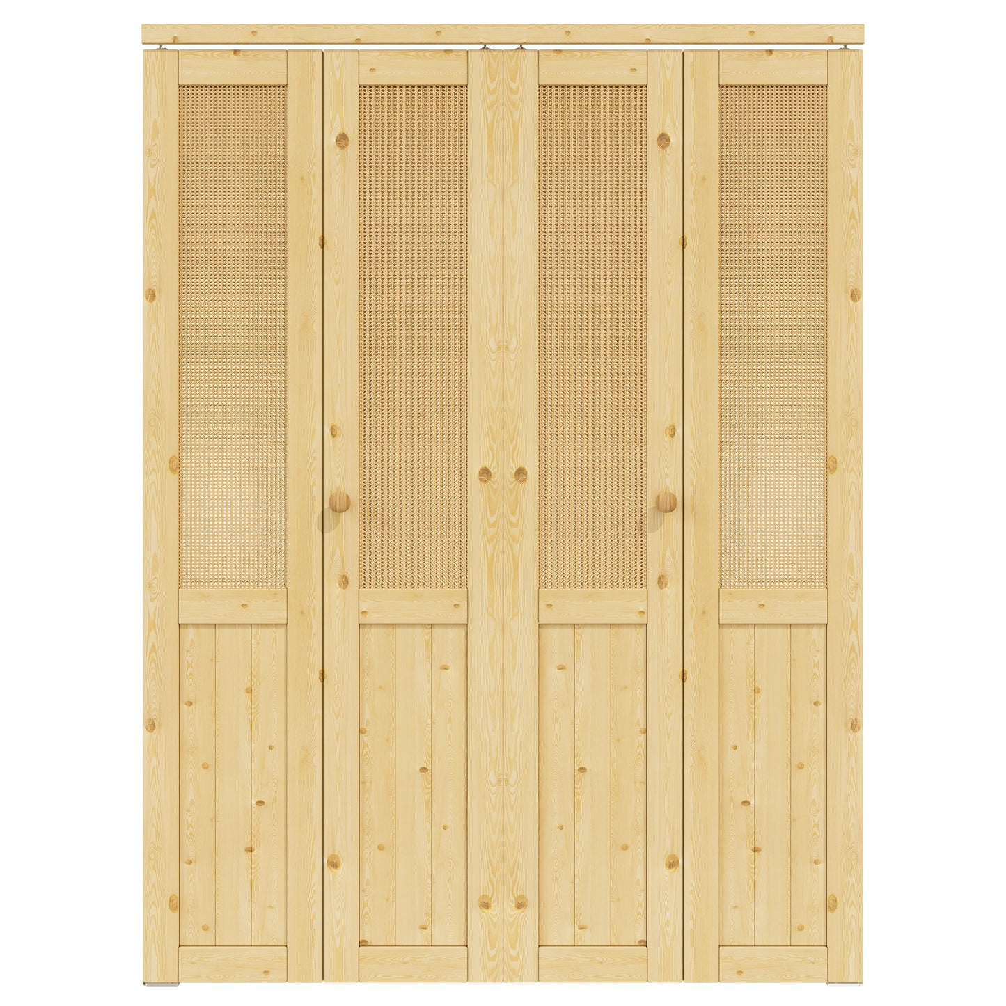 JUJUBON  Rattan Bifold Closet Door, Cane Webbing & Pine Wood Interior Door Slab, Folding Barn Door Interior with Hardware, Fascia & Knob, Unfnished Smooth Surface