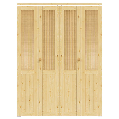 JUJUBON  Rattan Bifold Closet Door, Cane Webbing & Pine Wood Interior Door Slab, Folding Barn Door Interior with Hardware, Fascia & Knob, Unfnished Smooth Surface