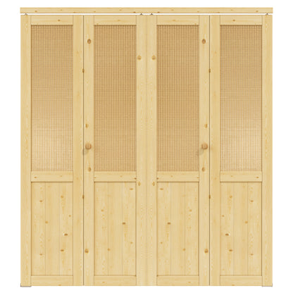 JUJUBON  Rattan Bifold Closet Door, Cane Webbing & Pine Wood Interior Door Slab, Folding Barn Door Interior with Hardware, Fascia & Knob, Unfnished Smooth Surface