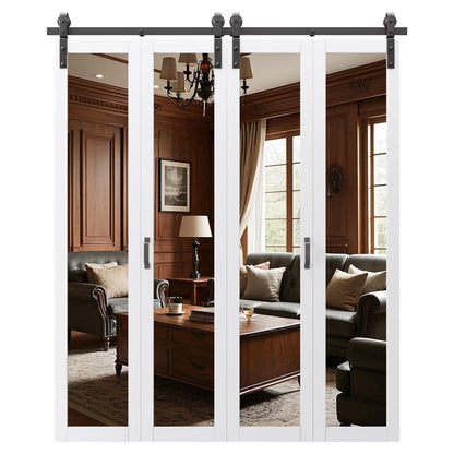 Pre-Assembled Solid Core Panels Bifold Barn Doors, Full-Length Mirrored Folding Barn Door Closet Doors, BiFold Barn Door with Hardware Kit for Interior Pantry Laundry Closet