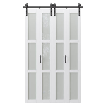 Paintable Bifold Barn Door, Fingerprint-Resistant Frosted Glass Bifold Barn Door with Good Privacy, Pre-Assembled Solid Core MDF Panels for Closet Pantry Laundry, Easily Install