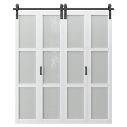 Paintable Bifold Barn Door, Fingerprint-Resistant Frosted Glass Bifold Barn Door with Good Privacy, Pre-Assembled Solid Core MDF Panels for Closet Pantry Laundry, Easily Install