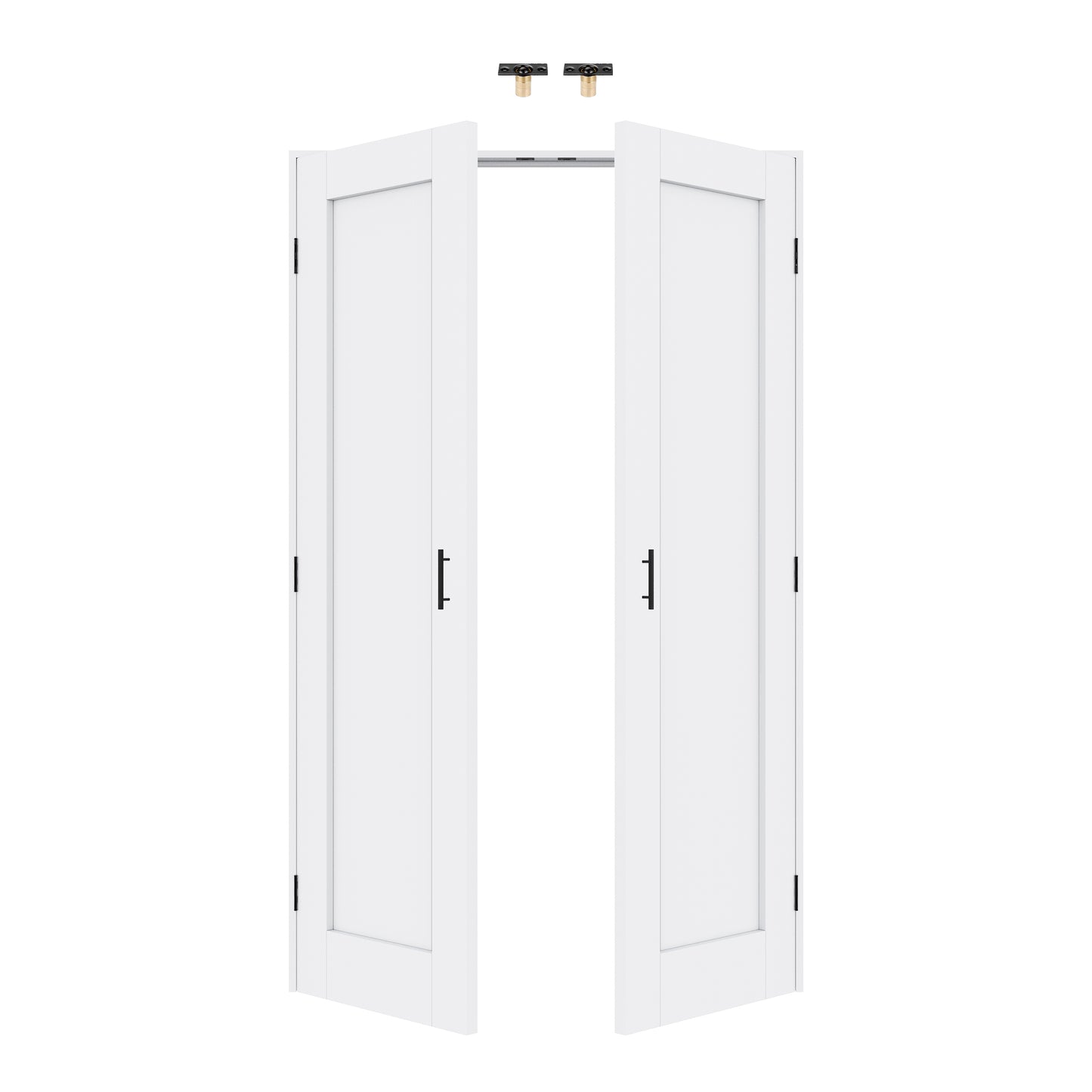 Jujubon 1-Lite Panel White Solid Core Finished Glass French Door Panels with Black Ball Catch, with Ready-to-Assemble Jamb
