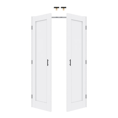 Jujubon 1-Lite Panel White Solid Core Finished Glass French Door Panels with Black Ball Catch, with Ready-to-Assemble Jamb