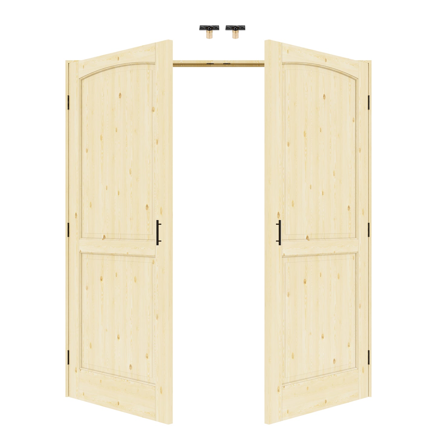 JUJUBON 2-Panel Pine Wood Solid Core Unfinished French Door Panels with Black Ball Catch, with Ready-to-Assemble Jamb
