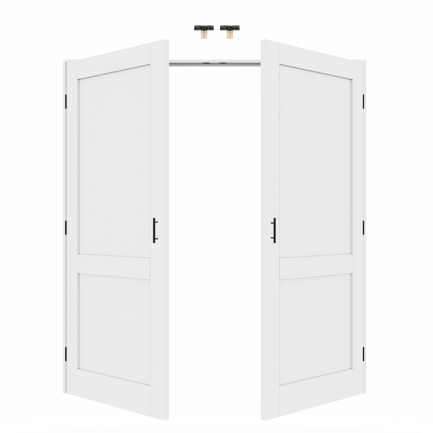 Jujubon 2-Lite Panel White Solid Core Finished Glass French Door Panels with Black Ball Catch, with Ready-to-Assemble Jamb