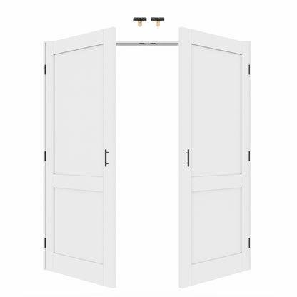 Jujubon 2-Lite Panel White Solid Core Finished Glass French Door Panels with Black Ball Catch, with Ready-to-Assemble Jamb