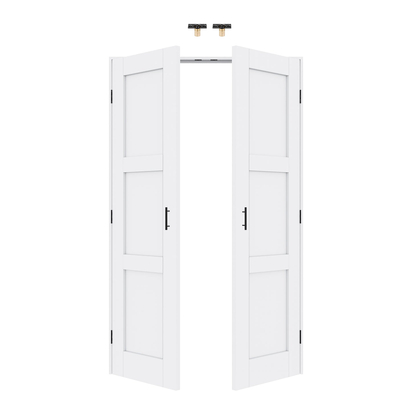 Jujubon 3-Lite Panel White Solid Core Finished Glass French Door Panels with Black Ball Catch, with Ready-to-Assemble Jamb