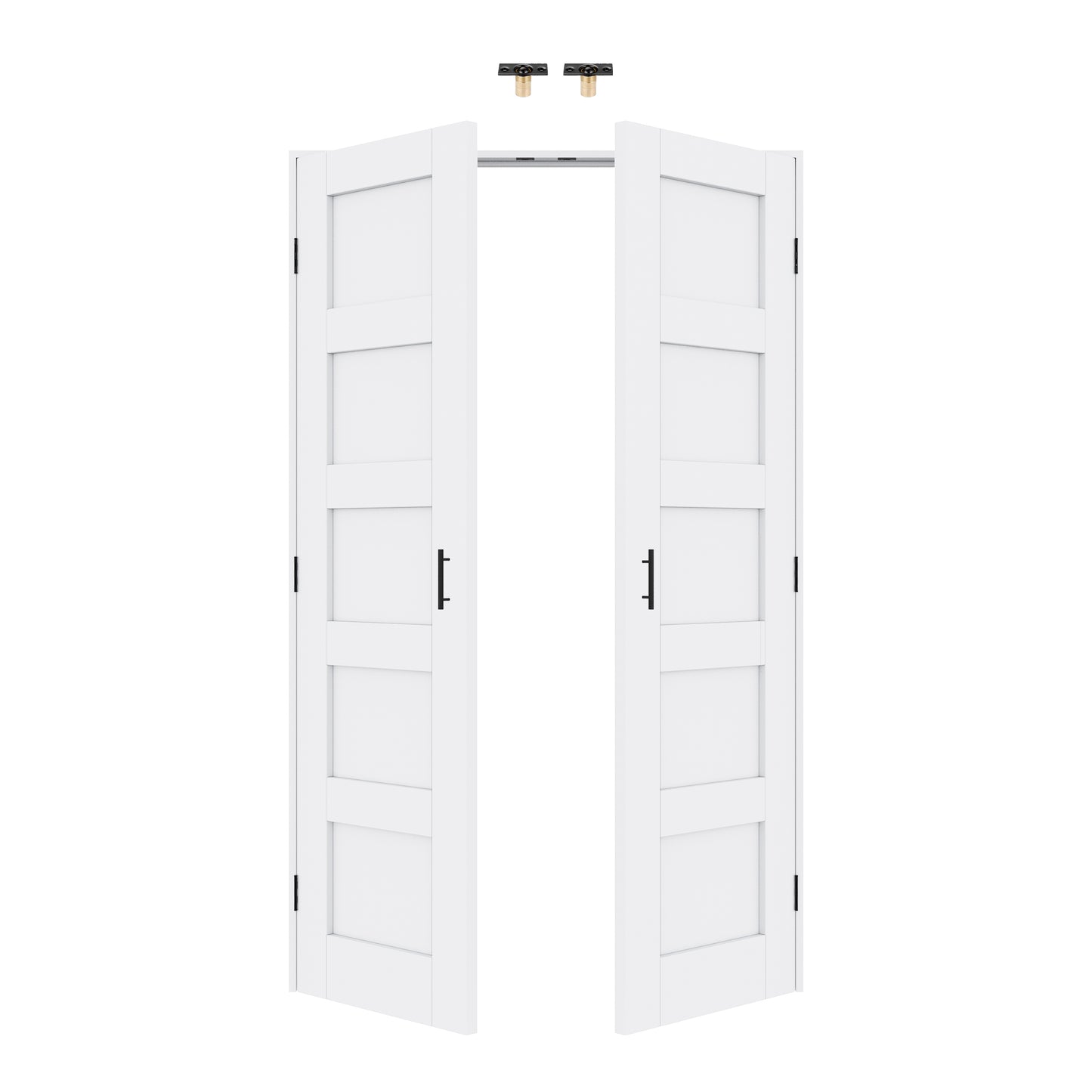 Jujubon 5-Lite Panel White Solid Core Finished Glass French Door Panels with Black Ball Catch, with Ready-to-Assemble Jamb