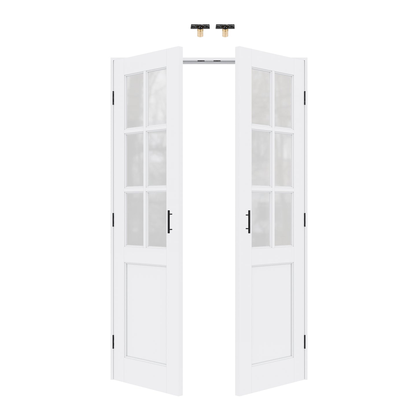 Jujubon 6-Lite Frosted Glass White Solid Core Finished Glass French Door Panels with Black Ball Catch, with Ready-to-Assemble Jamb
