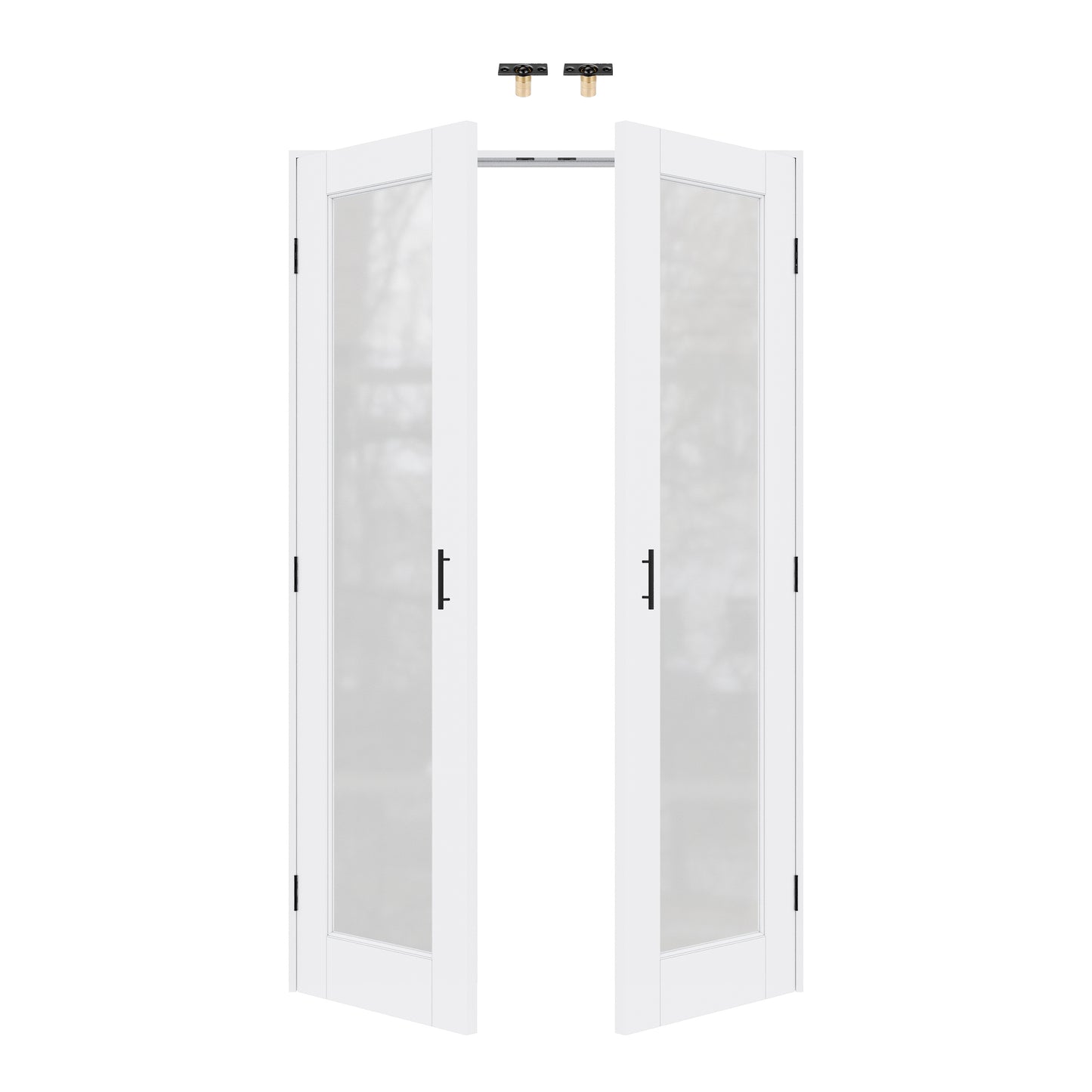 Jujubon 1-Lite Frosted Glass White Solid Core Finished Glass French Door Panels with Black Ball Catch, with Ready-to-Assemble Jamb