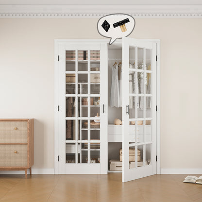 Jujubon 15-Lite Clear Glass White Solid Core Finished Glass French Door Panels with Black Ball Catch, with Ready-to-Assemble Jamb