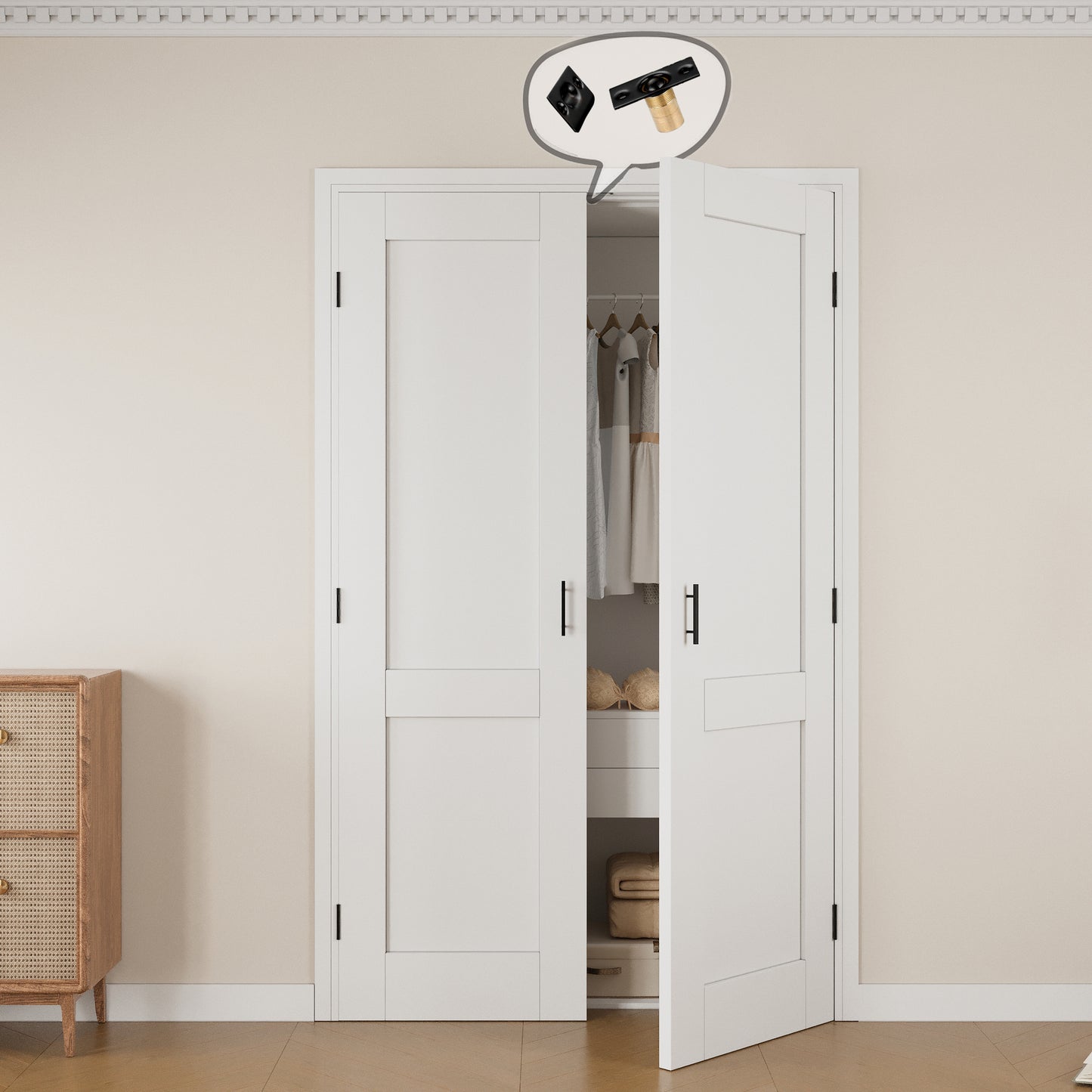 Jujubon 2-Lite Panel White Solid Core Finished Glass French Door Panels with Black Ball Catch, with Ready-to-Assemble Jamb