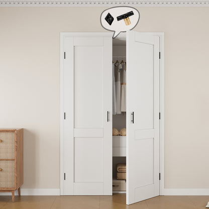 Jujubon 2-Lite Panel White Solid Core Finished Glass French Door Panels with Black Ball Catch, with Ready-to-Assemble Jamb