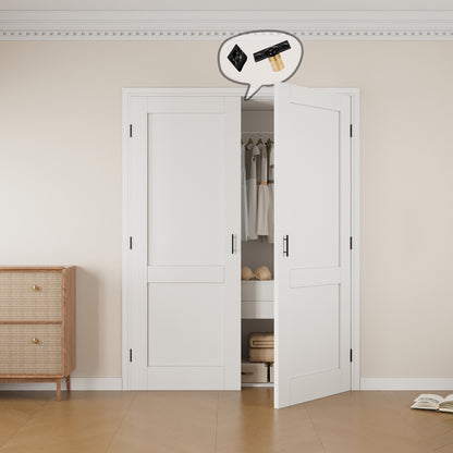 Jujubon 2-Lite Panel White Solid Core Finished Glass French Door Panels with Black Ball Catch, with Ready-to-Assemble Jamb
