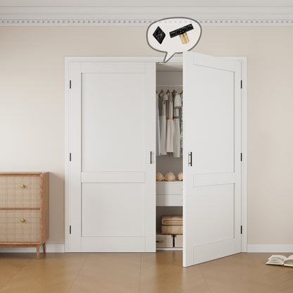 Jujubon 2-Lite Panel White Solid Core Finished Glass French Door Panels with Black Ball Catch, with Ready-to-Assemble Jamb