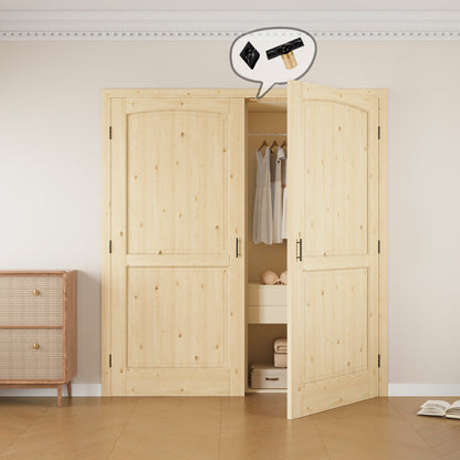 JUJUBON 2-Panel Pine Wood Solid Core Unfinished French Door Panels with Black Ball Catch, with Ready-to-Assemble Jamb