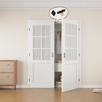 Jujubon 6-Lite Frosted Glass White Solid Core Finished Glass French Door Panels with Black Ball Catch, with Ready-to-Assemble Jamb