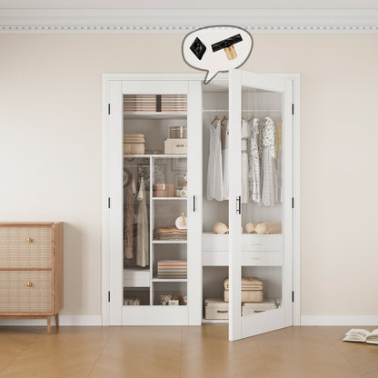 Jujubon 1-Lite Clear Glass White Solid Core Finished Glass French Door Panels with Black Ball Catch, with Ready-to-Assemble Jamb