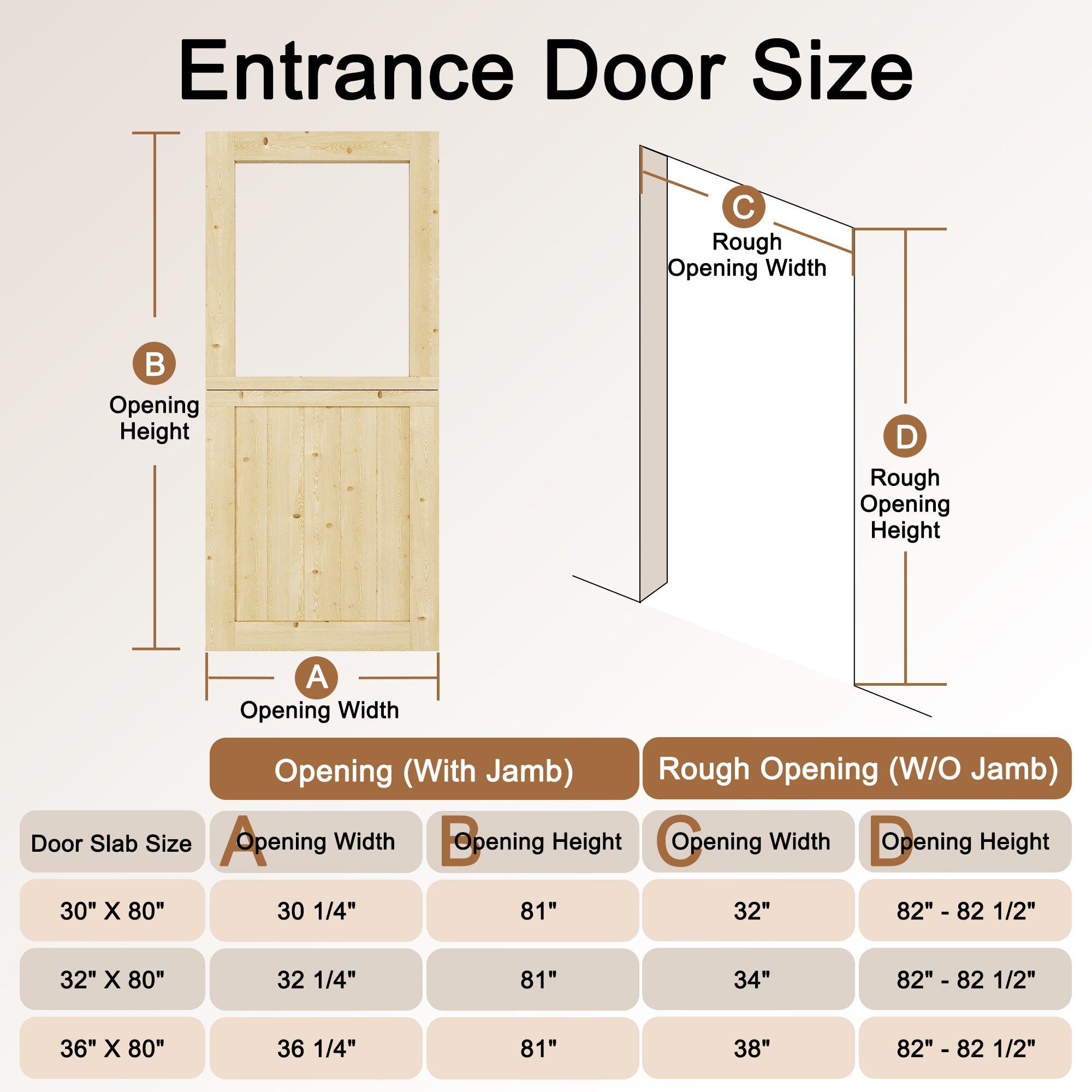JUJUBON Exterior Dutch Door Slab, Universal Tempered Clear Glass Split Single Doors, Solid Core Home Door, Natural Pine Wood - with 4 Black Hinges & 1 Latch, Without Jamb
