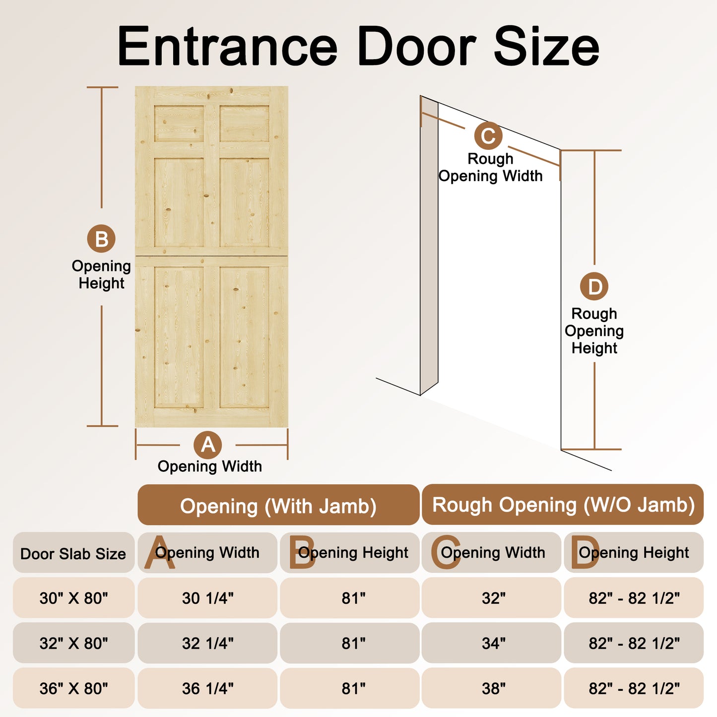 JUJUBON Exterior Dutch Door Slab, Universal 6 Lite Panel Split Single Doors, Solid Core Home Door, Natural Pine Wood - with 4 Black Hinges & 1 Latch, Without Jamb