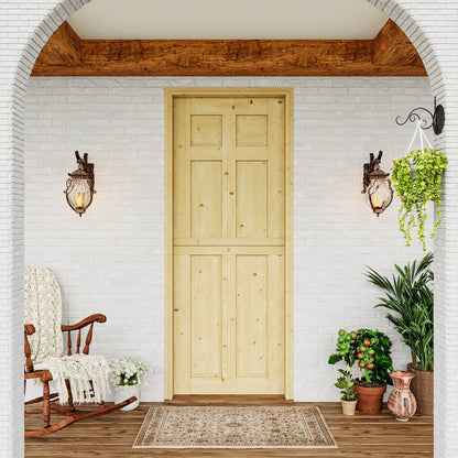 JUJUBON Exterior Dutch Door Slab, Universal 6 Lite Panel Split Single Doors, Solid Core Home Door, Natural Pine Wood - with 4 Black Hinges & 1 Latch, Without Jamb