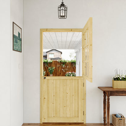 JUJUBON Exterior Prehung Dutch Door, Universal 9 Lite Tempered Clear Glass Split Single Doors, Solid Core Home Entry Door, Natural Pine Wood - with 4 Hinges & 1 Latch & Jamb, Jamb Assembly Needed