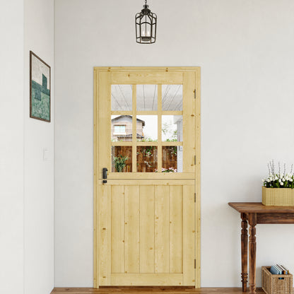 JUJUBON Exterior Prehung Dutch Door, Universal 9 Lite Tempered Clear Glass Split Single Doors, Solid Core Home Entry Door, Natural Pine Wood - with 4 Hinges & 1 Latch & Jamb, Jamb Assembly Needed