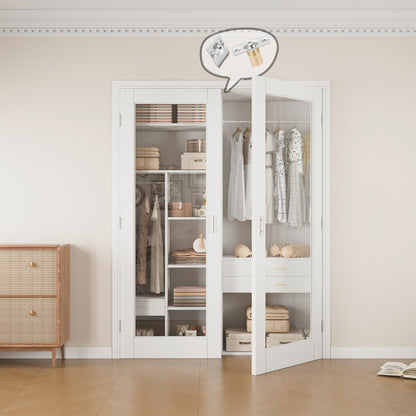 Jujubon 1-Lite Clear Glass White Solid Core Finished Glass French Door Panels Bi-Fold Door with Silver Ball Catch, with Ready-to-Assemble Jamb
