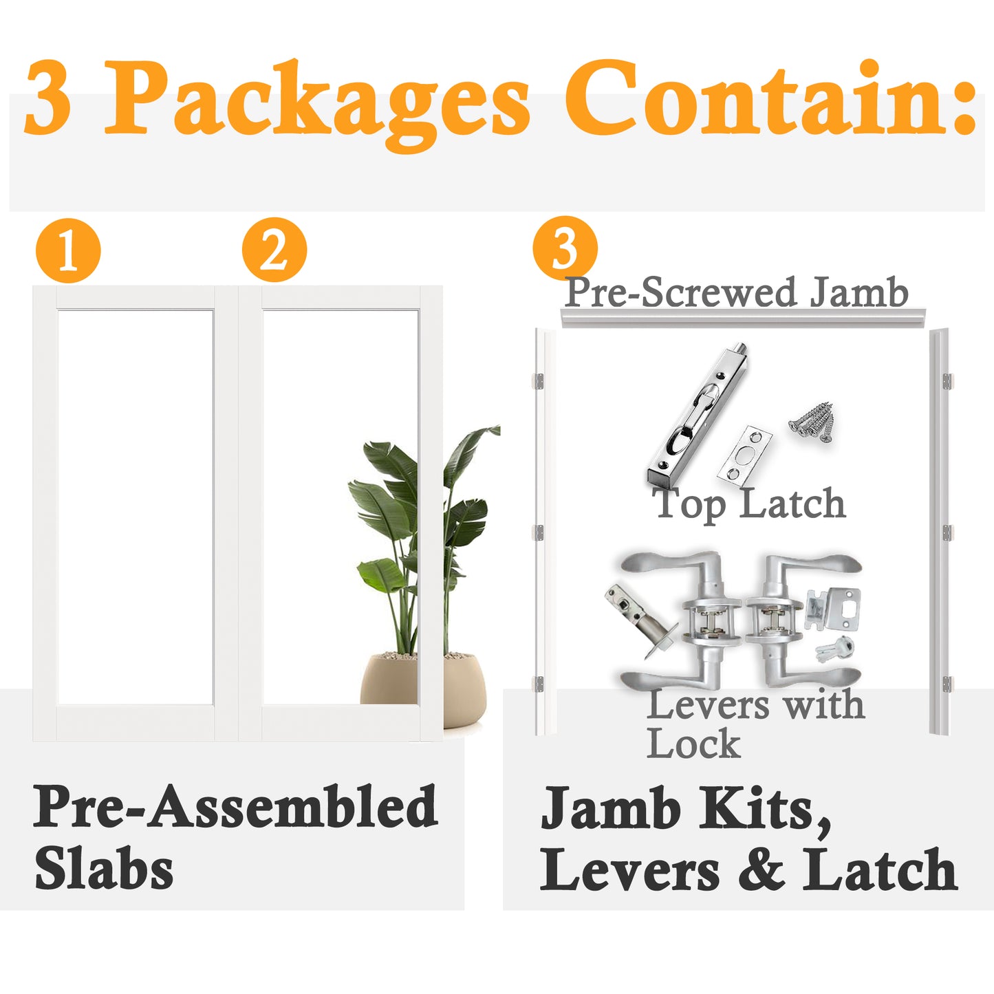 JUJUBON Prehung French Door, 1-Lite Clear Glass Panel with Sliver Handware Kits, 4 Levers & Latch, Solid Core Interior Doors, Pre-Finished & Paintable, MDF Double Doors Interior