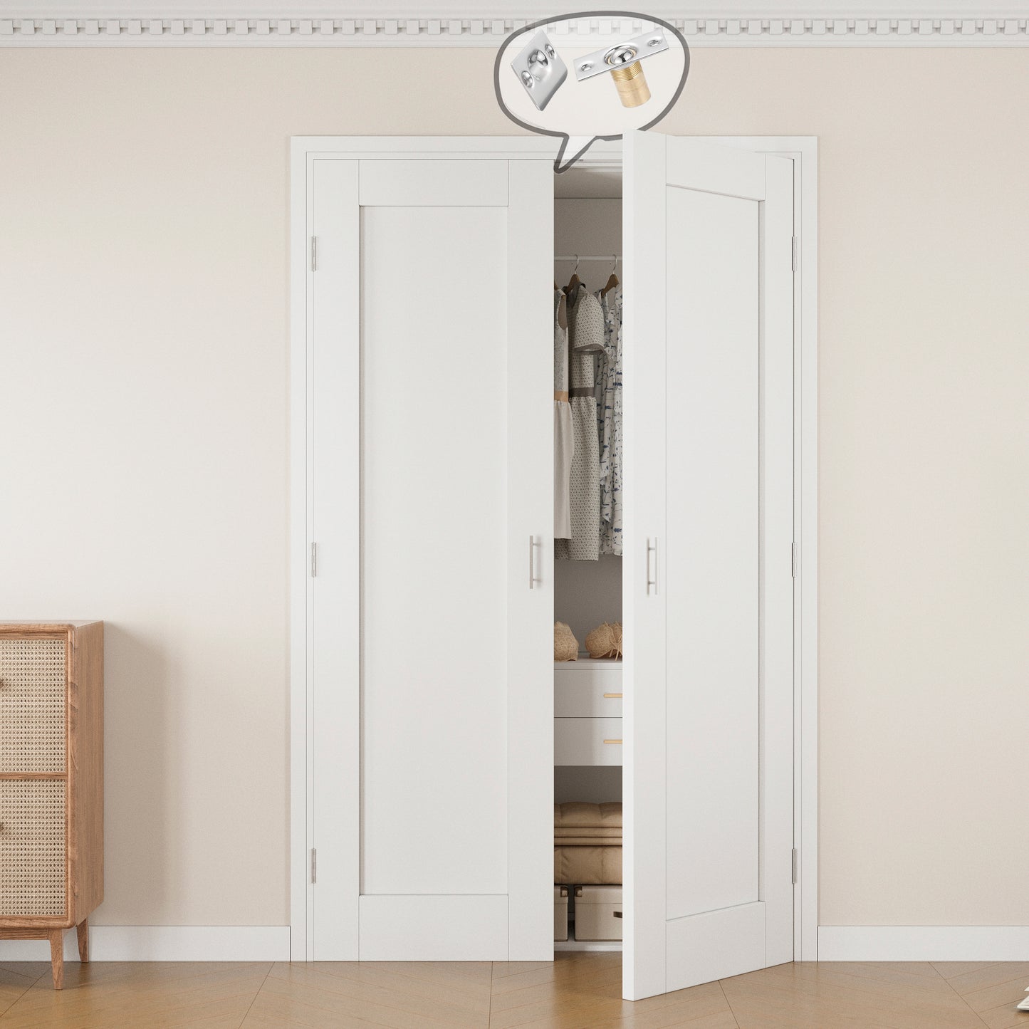 Jujubon 1-Lite Panel White Solid Core Finished Glass French Door Panels with Silver Ball Catch, with Ready-to-Assemble Jamb