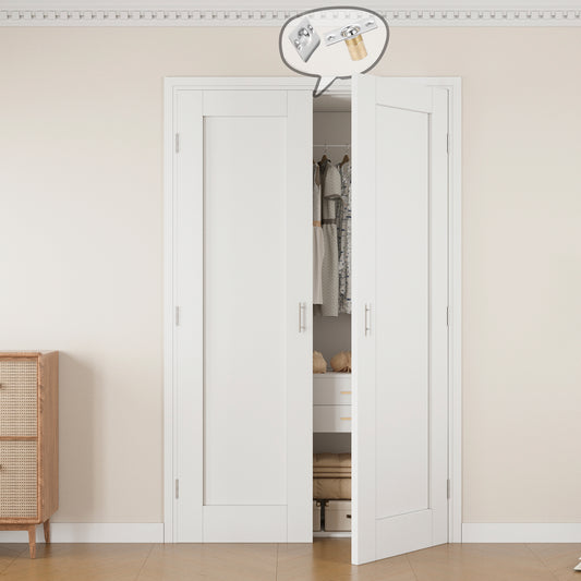 Jujubon 1-Lite Panel White Solid Core Finished Glass French Door Panels with Silver Ball Catch, with Ready-to-Assemble Jamb