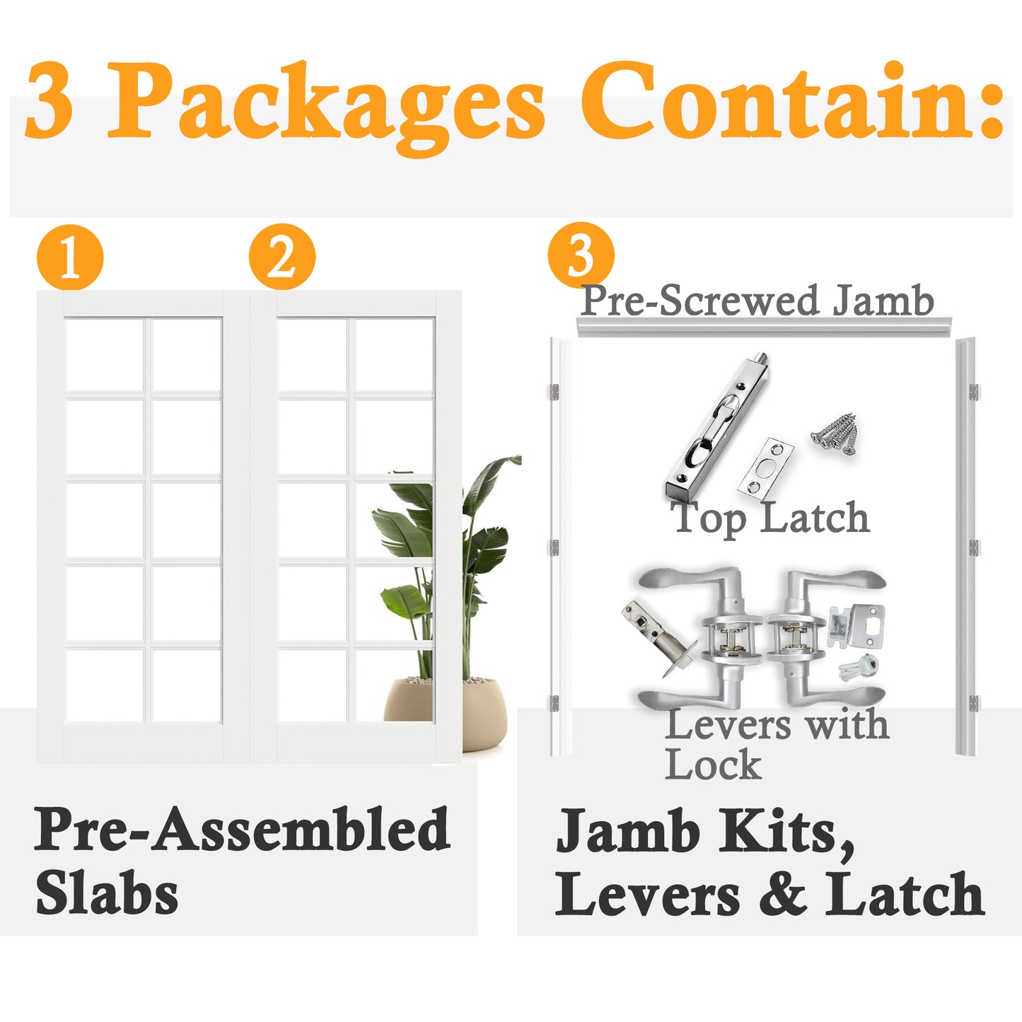 JUJUBON Prehung French Door, 10-Lite Clear Glass Panel with Sliver Handware Kits, 4 Levers & Latch, Solid Core Interior Doors, Pre-Finished & Paintable, MDF Double Doors Interior