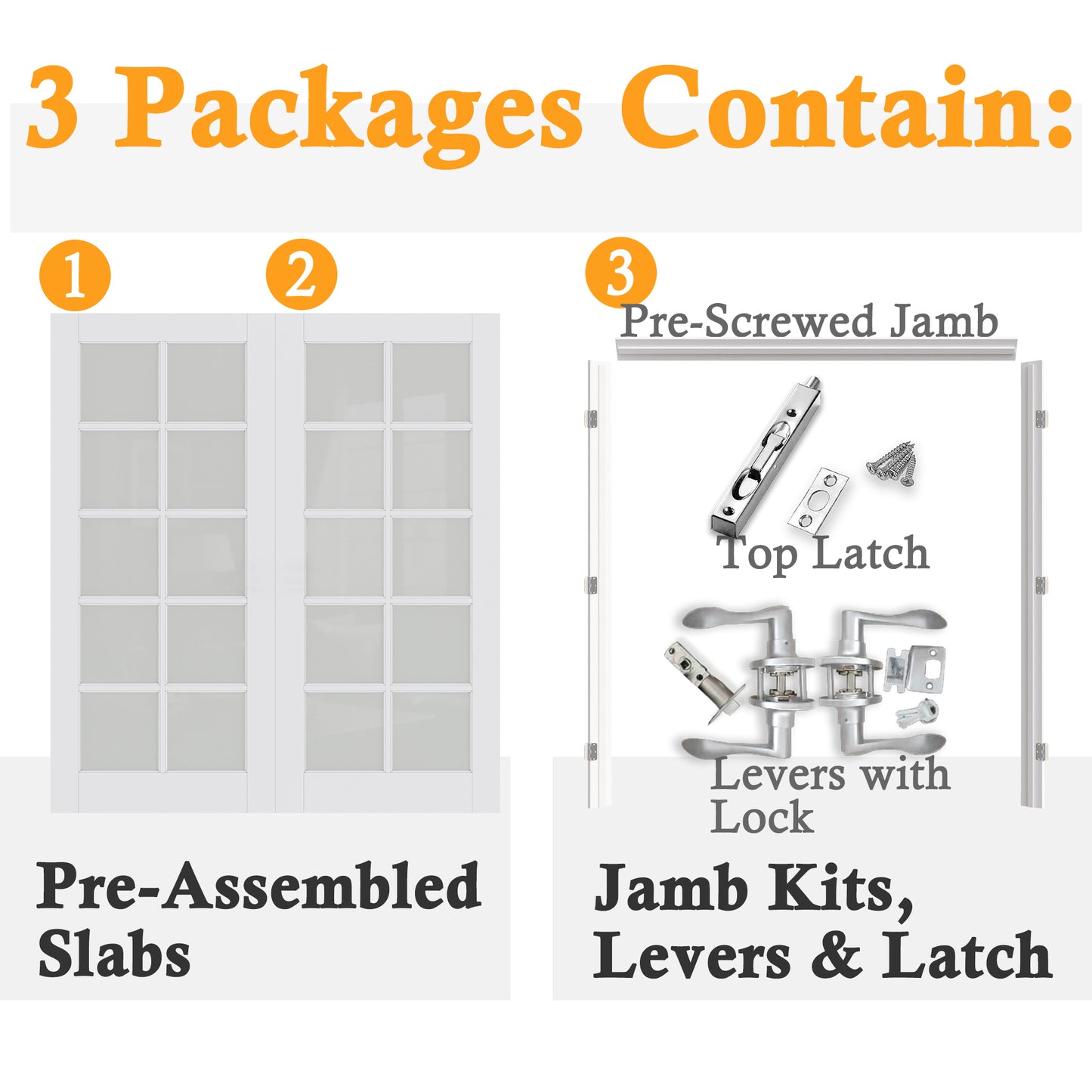 JUJUBON Prehung French Door, 10-Lite Frosted Glass Panel with Sliver Handware Kits, 4 Levers & Latch, Solid Core Interior Doors, Pre-Finished & Paintable, MDF Double Doors Interior